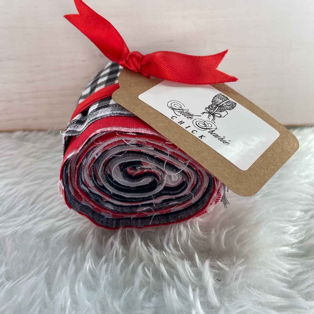 10-Piece Mini Jelly Roll - Red, Black & White Plaid & Polka Dot Fabrics